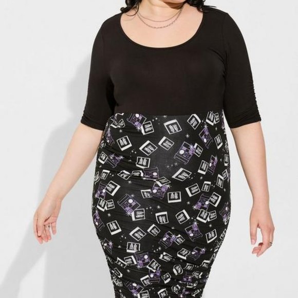 ❤️NWT VINTAGE TORRID SHEATH DRESS - BEETLEJUICE SHIRRED SUPER SOFT - HALLOWEEN - Picture 10 of 15